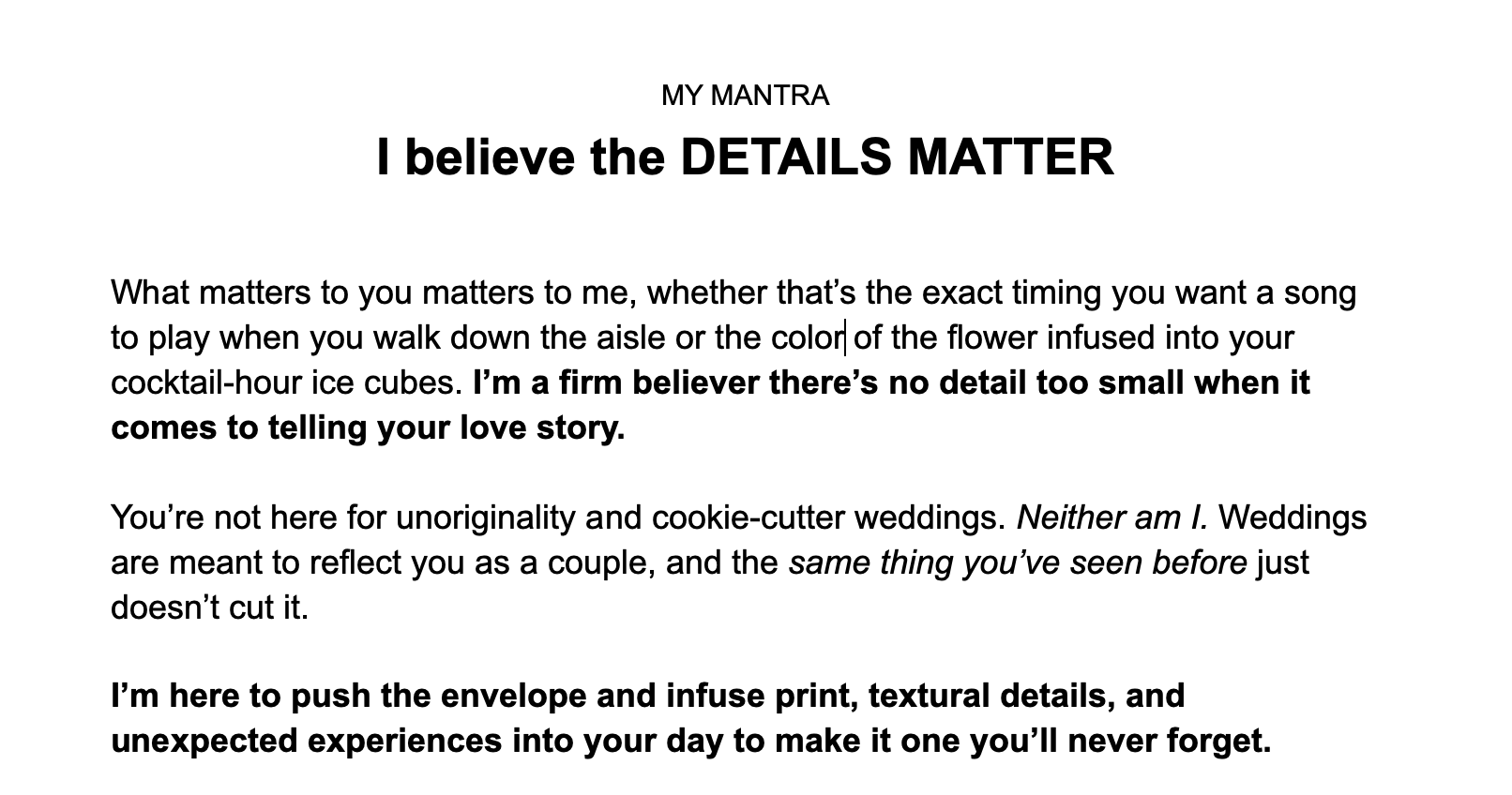 Draft website copy extracts (blue highlighter is SEO keywords, yellow highligher is CTAs)